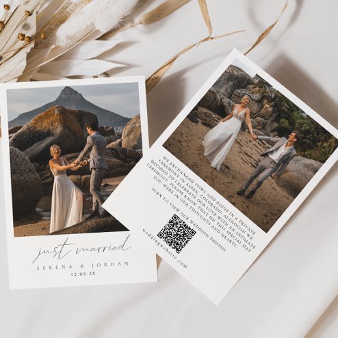 Wedding announcements - Pink Dramatic personalized gifts for you Modern QR code two photo just married wedding announcement