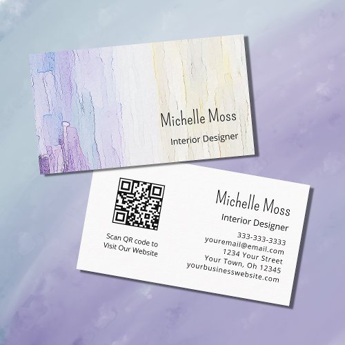 Modern QR code Abstract Purple Interior Designer  Business Card