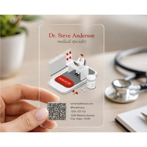 Modern QR Code Acrylic Medical Clear Business Cards