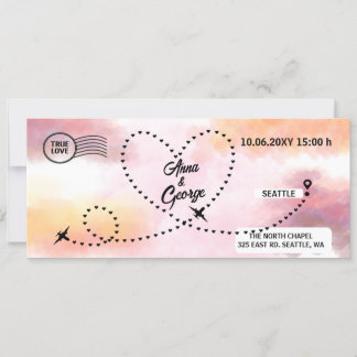 Modern QR Code Air Ticket Boarding Pass Wedding Invitation