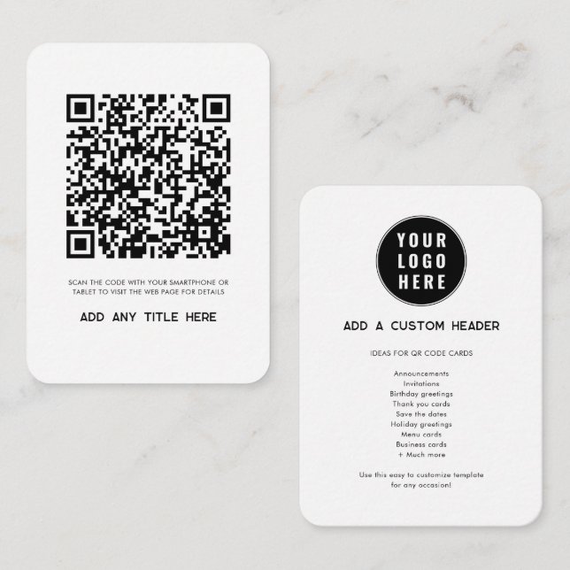 Modern QR Code and Business Logo Custom Note Card (Front/Back)