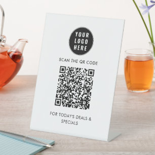 Modern QR Code and Business Logo Custom Pedestal Sign