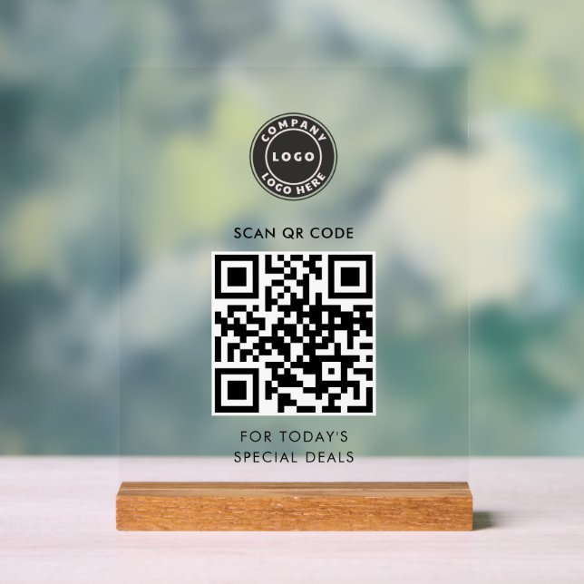 Modern QR Code and Business Logo Daily Update Acrylic Sign (Neutral)