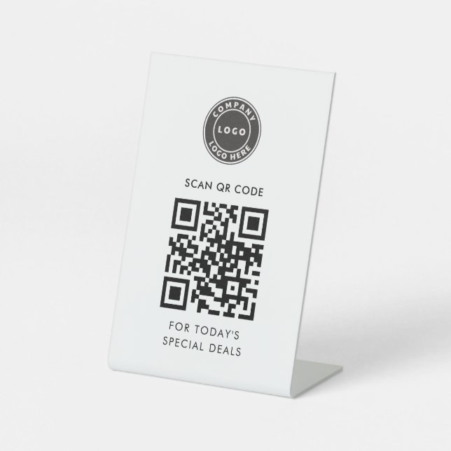 Modern QR Code and Business Logo Daily Update Pedestal Sign (Front)