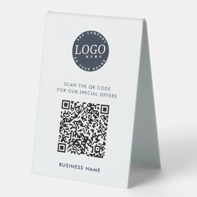 Modern QR Code and Business Logo Simple Table Tent (Front)