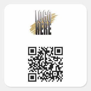 Modern QR Code and Business Logo Square Sticker