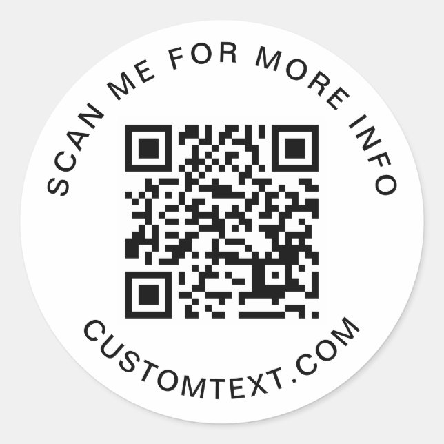 Modern QR code and custom text round Sticker (Front)