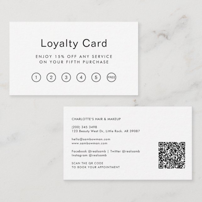 Modern QR Code Beautician Salon Loyalty Card (Front/Back)