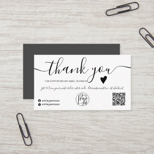 Modern qr code black and white order thank you business card