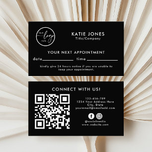 Modern QR Code Black Custom Logo Business Company Appointment Card