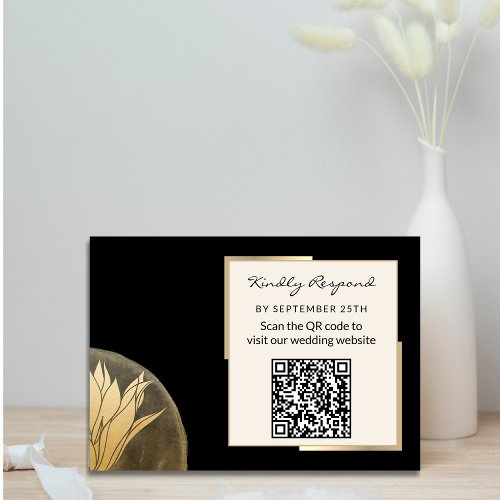 Modern QR Code Black Gold Wedding RSVP