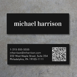 Modern QR Code Black Mini Business Card