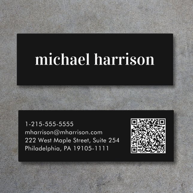 Modern QR Code Black Mini Business Card (Capture attention, make connections, and leave a lasting impression with our mini QR business card)