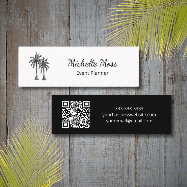 Modern QR code Black White Tropical Palm Trees  Mini Business Card (Creator Uploaded)