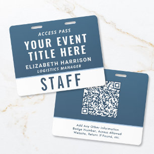Modern QR Code Blue Event Access ID Badge