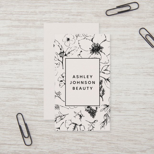 Modern QR Code Botanical Blush and Black  Business Card (Front/Back In Situ)