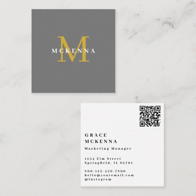 Modern QR Code Business Card Gold and Grey (Front/Back)