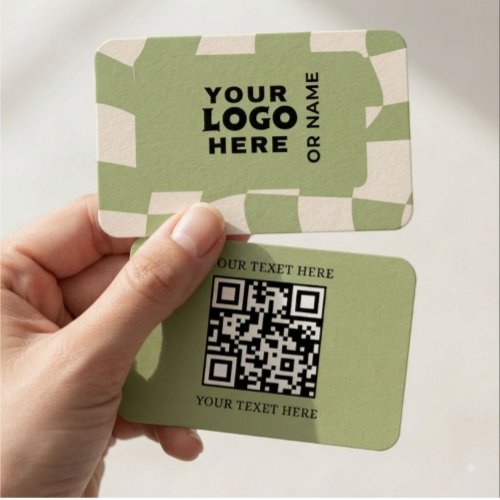 Modern QR Code Business Card | Minimalist Green Ch