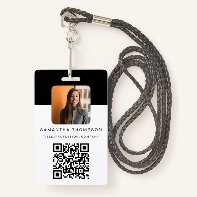 Modern QR Code Business Logo ID Card Employee  Badge (Front with Lanyard)