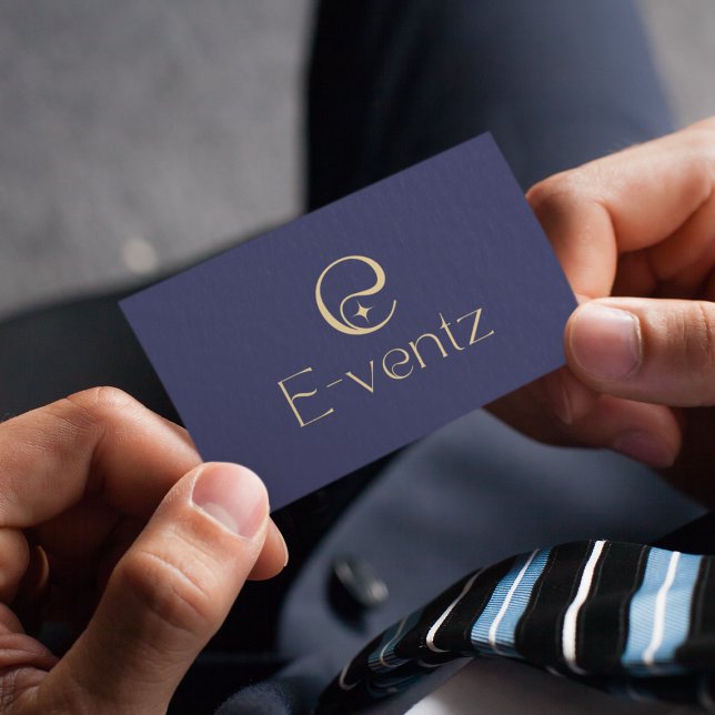 Modern QR Code & Business Logo l Navy Blue & Gold Business Card (Creator Uploaded)