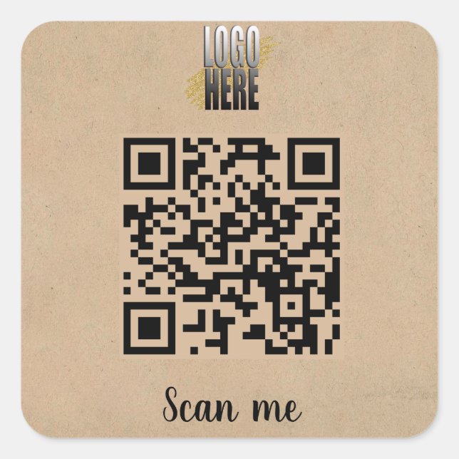 Modern QR Code Business Logo on Brown  Square Sticker (Front)