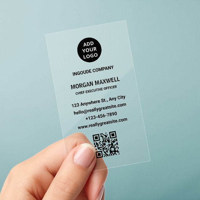 Modern QR Code Clear Business Cards (Handheld)