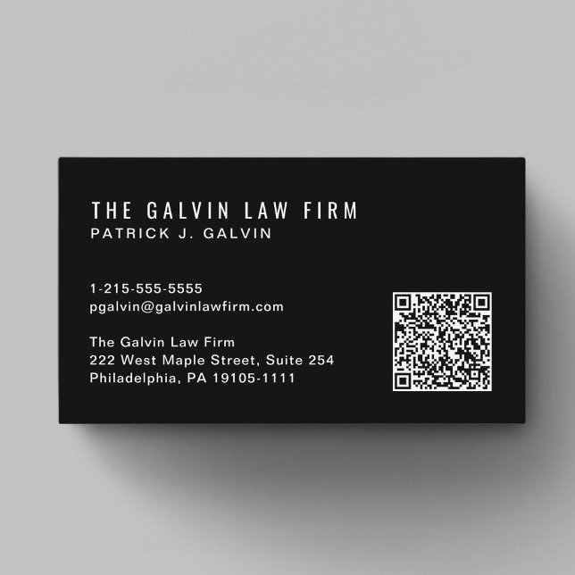 Modern QR Code Company Employee Black Business Card (Capture attention, make connections, and leave a lasting impression with our modern QR business card)