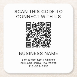 Modern QR Code Company Promotional Square Paper Coaster