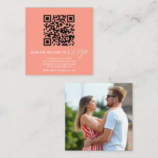 Modern QR code coral wedding  Enclosure Card