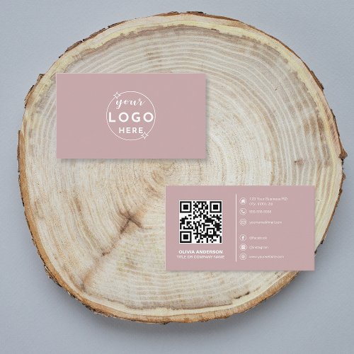 Modern QR Code Custom Logo Social Media Dusty Rose Business Card