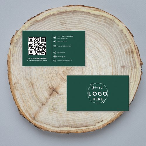 Modern QR Code Custom Logo Social Media Green Business Card