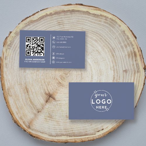 Modern QR Code Custom LogoSocial Media Icons Blue Business Card