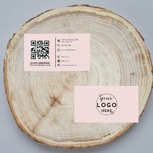 Modern QR Code Custom LogoSocial Media Icons Pink Business Card