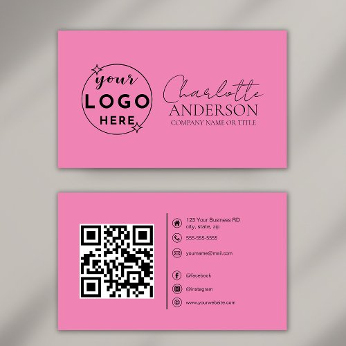 Modern QR Code Custom Logo Social Media Pink Business Card