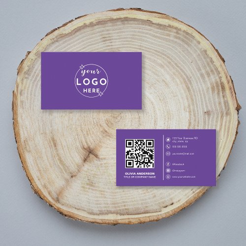 Modern QR Code Custom Logo Social Media Purple Business Card