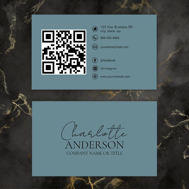 Modern QR Code Custom Social Media Hazy Teal Business Card (Creator Uploaded)