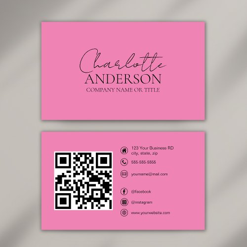 Modern QR Code Custom Social Media Pink Business Card