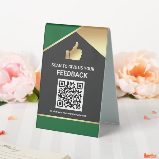Modern QR Code Customer Feedback Table Tent Sign | Zazzle