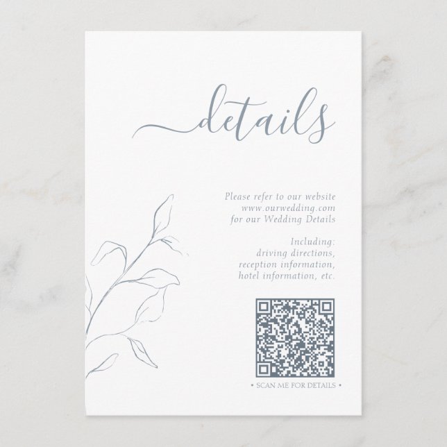Modern QR Code Dusty Blue Wedding Details Enclosure Card (Front)