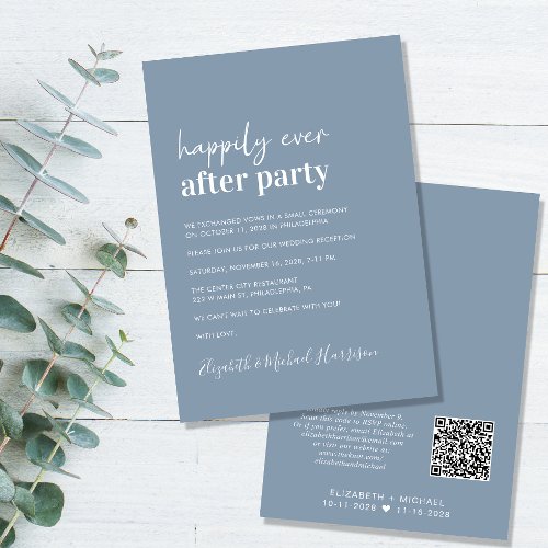 Modern QR Code Dusty Blue Wedding Reception Invitation