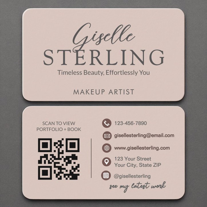 Modern QR Code Elegant Blush Pink Script Business Card
