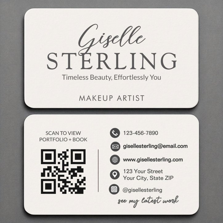 Modern QR Code Elegant Ivory White Script Business Card