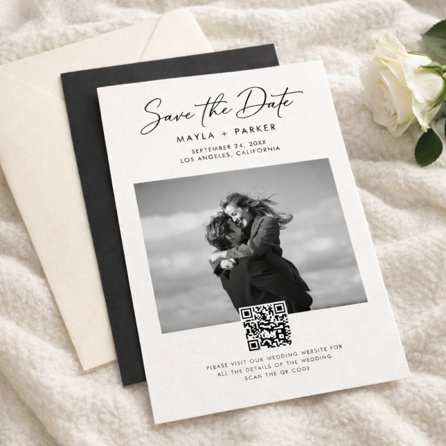 Modern QR Code Elegant Photo Wedding Save the Date (Creator Uploaded)