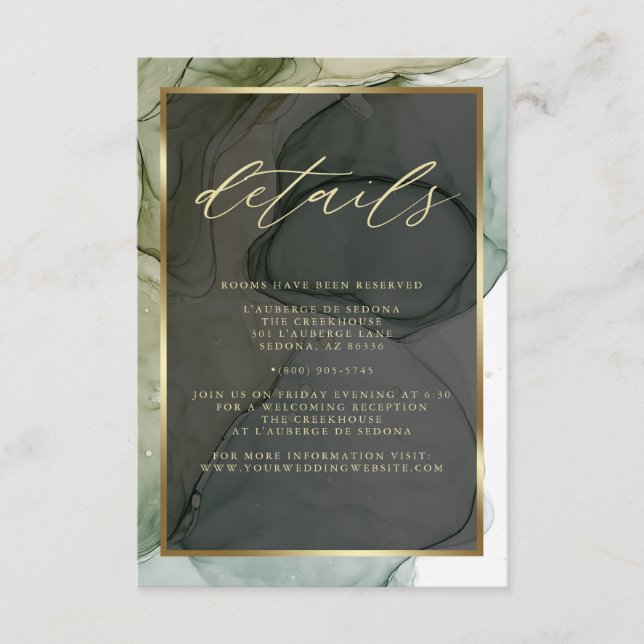 Modern QR Code Elegant Subdued Greens Liquid Ink Enclosure Card (Front)