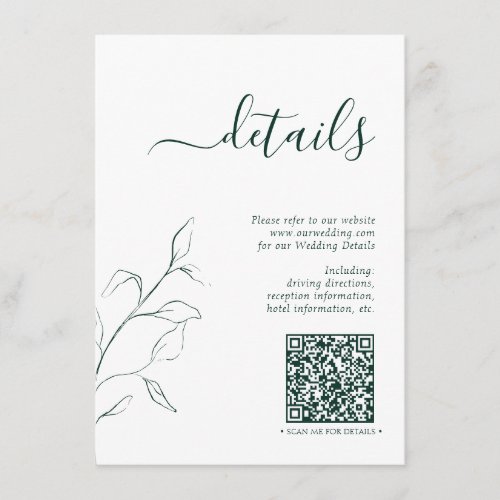 Modern QR Code Emerald Green Wedding Details Enclosure Card