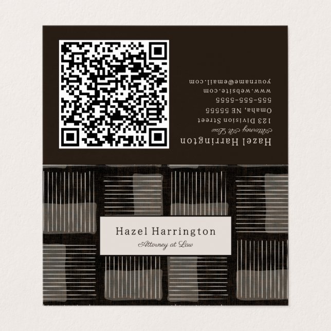 Modern QR Code Folded Business Card Black Gray (Outside Unfolded)