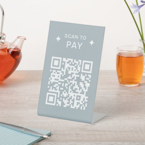 Modern QR Code for Restaurants Scan to Pay Blue Pedestal Sign
