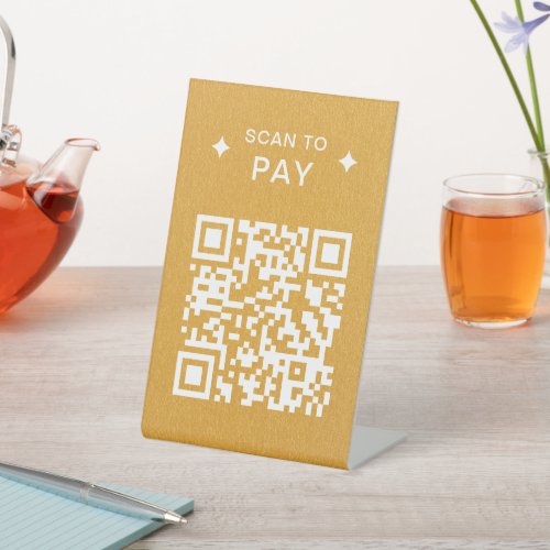 Modern QR Code for Restaurants Scan to Pay Gold Pedestal Sign