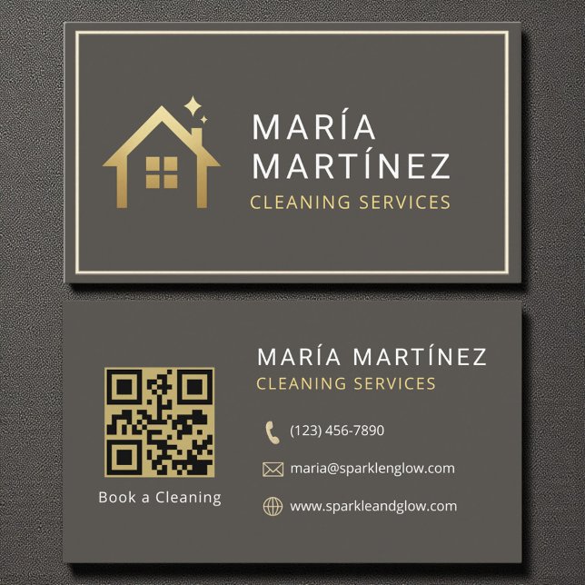 Modern QR Code Gold Cleaning Services Business Card (Creator Uploaded)