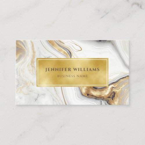 Modern QR Code Gold White Marble Elegant Business Card